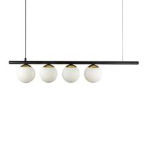 Lustre Pendente Figo PRETO DOURADO - 4 Globos Esfera de Vidro Branco