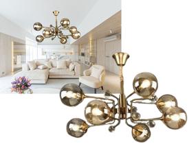 Lustre Pendente Glamour Luxo Exclusivo LED Prata/Dourado - ILLUMINATUS