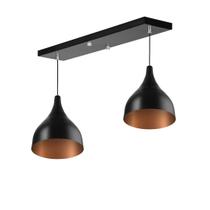 Lustre Pendente Gota Duplo Base Retangular Preto/Cobre