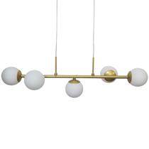 Lustre Pendente Grande Dourado Moderno - 5 Globos Brancos