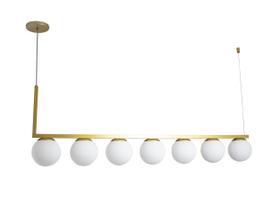 Lustre Pendente Haste Angular 7 Bolas Globo Dourado 130cm 196 - ILUMINAMUNDO