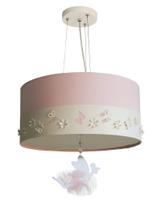 Lustre Pendente Infantil Fadas Cúpula Rosa 30x15 2E27