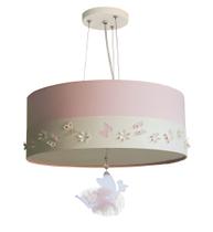 Lustre Pendente Infantil Fadas Cúpula Rosa 50x15 3E27