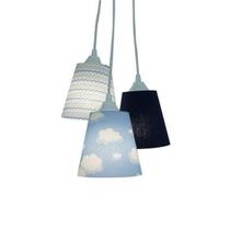 Lustre Pendente Infantil Nuvens e Chevron Tons de Azul e Branco