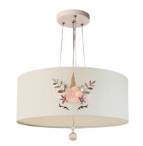 Lustre Pendente Infantil Unicórnio Cúpula Branco 40x15 2E27
