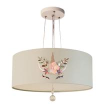 Lustre Pendente Infantil Unicórnio Cúpula Cinza 40x15 2E27 Lustre Pendente Infantil Unicórnio Cúpula Cinza 40x15 2E27