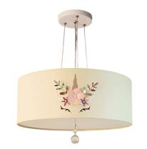 Lustre Pendente Infantil Unicórnio Cúpula Crú 40x15 2E27