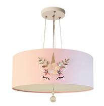 Lustre Pendente Infantil Unicórnio Cúpula Rosa 50X15 3E27