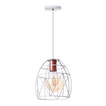 Lustre Pendente Interno Aramado Bala 23Cm Branco Com Cobre