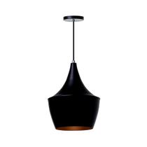 Lustre Pendente Interno Balão Preto Com Cobre Decoração