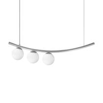 Lustre Pendente Katana PRATA 3 Globos Esfera Vidro Branco