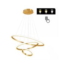 Lustre pendente led 3 aneis dourado