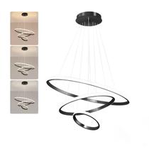 Lustre Pendente Led 3 Aneis Preto