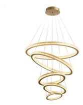 Lustre Pendente Led Acrílico Cristal 5 Aros Dourado Lustre Pendente Led Acrílico Cristal 5 Aros Dourado