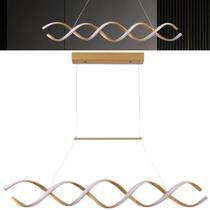 Lustre Pendente Led Espiral Dna Infinito Horizontal Moderno 92cm Dourado Branco Neutro 4000K 30W Bivolt 110V 220V Para Sala Mesa Jantar