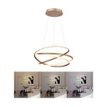 Lustre Pendente LED FLAT Retorcido CHAMPAGNE 3 tons de luz