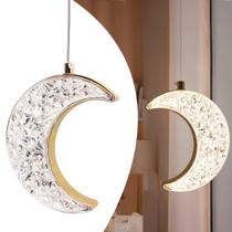 Lustre Pendente Led Lua Dourado Lunar Acrílico Bivolt Pd44