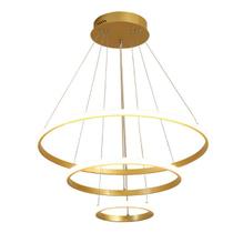Lustre Pendente Led Luminária 3 Anéis 60W Dourado 60cm 3000K, ideal para sala de jantar, sala de estar, quarto, cozinha e escritório, design