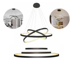 Lustre Pendente Led Moderno 3 Anéis Arcos Argolas 89w