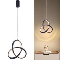 Lustre Pendente Led Moderno Anéis Arcos Preto Retorcido Minimalista Luz Branco Quente 3000K Amarela Bivolt 110V 220V P/ Sala Quarto Cama Cabeceira