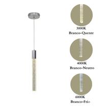 Lustre Pendente Led Vidro Cilíndrico Tubo Cristal Bolha 5w