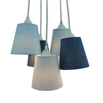 Lustre Pendente Luminária 5 Cúpulas Quarto de Menino Tecidos Azul e Branco Lustre Pendente Luminária 5 Cúpulas Quarto de Menino Tecidos Azul e Branco