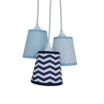 Lustre Pendente Luminária Bebê Tecido Chevron Azul Marinho e Azul Bebê