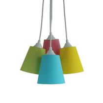 Lustre Pendente Luminária Cacho 4 Cúpulas Tecidos Colorido