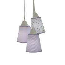 Lustre Pendente Luminária Cacho Bebê Tecidos Lilás E Branco