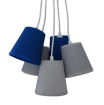 Lustre Pendente Luminária Cacho Tecidos Azul Bic e Cinza