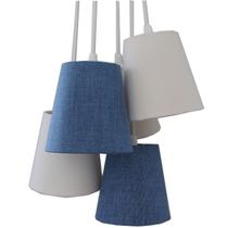 Lustre Pendente Luminária Cacho Tecidos Jeans Azul e Bege