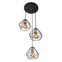 Lustre Pendente Luminária Diamante Aramado Triplo Preto