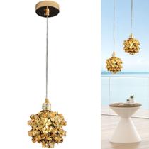 Lustre Pendente Luminária Dourada Globo Cristal K9 Aramado Moderno P/ Quarto Sala Cozinha Bancada Cama Cabeceira Lavabo