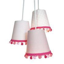 Lustre Pendente Luminária Menina Cacho Pompom Tons de Rosa