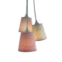 Lustre Pendente Luminária Menina Pompom e FruFru Tons de Rosa