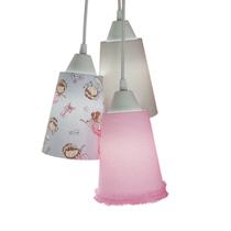 Lustre Pendente Luminária Tecido Bailarina e Frufru Rosa e Cinza