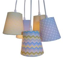 Lustre Pendente Luminária Tecido Chevron Soft Colors Tons de Amarelo e Azul Bebê