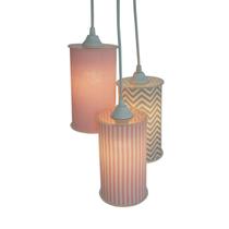 Lustre Pendente Luminária Tecidos Bebê Chevron e Rosa