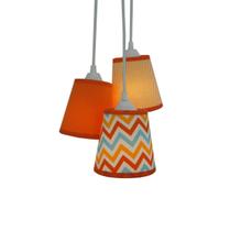 Lustre Pendente Luminária Tecidos Cacho Chevron Tons de Laranja