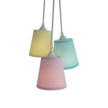 Lustre Pendente Luminária Tecidos Candy Amarelo, Rosa e Verde Arabescos