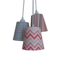 Lustre Pendente Luminária Tecidos Chevron Tons de Azul e Rosa