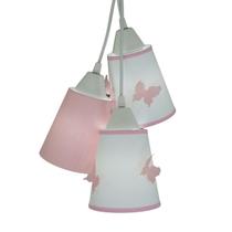 Lustre Pendente Luminária Teto Com Borboletas Rosa E Branco