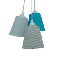 Lustre Pendente Luminária Tripla Quarto Bebê Chevron Cinza e Turquesa Lustre Pendente Luminária Tripla Quarto Bebê Chevron Cinza e Turquesa