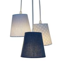 Lustre Pendente Luminária Tripla Tecido Azul Bebê e Jeans