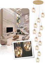 Lustre Pendente Luxo Aristocracy Pé Direito Alto Duplo duplex longo lançamento Sala escada 2024 moderno hall comprido novidade dourado fumê Globos - LED exclusiv prateado mezanino redondo Cúpula bola