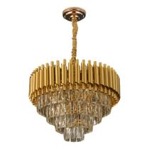 Lustre Pendente Luxo Dourado Com Cristais K9 Redondo Para Sala, Quarto E Ambientes Moderno