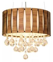 Lustre Pendente Madeira e Cristais 30cm - My Lamp Store