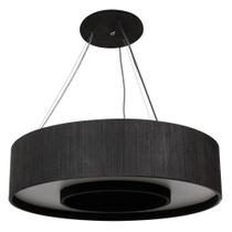 Lustre Pendente Madeira Redondo Anel Preto 60 Cm