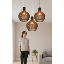 Lustre Pendente MDF Marrom 3 Peças - Decoração Elegante