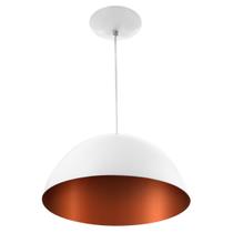 Lustre Pendente Meia Lua 40Cm Alumínio Branco Com Cobre